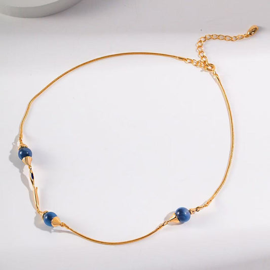 Golden Flow Agate Necklace with Vintage Gold and Blue Agate