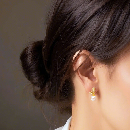 Swarovski Leaf Pearl Stud Earrings