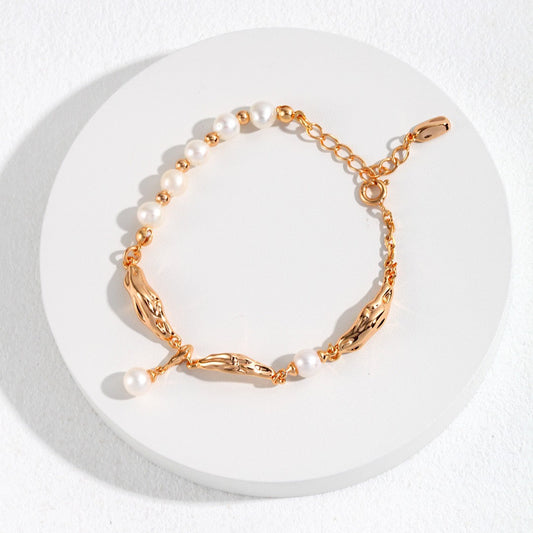 Silk Ribbon-Inspired Natural Pearl Bracelet