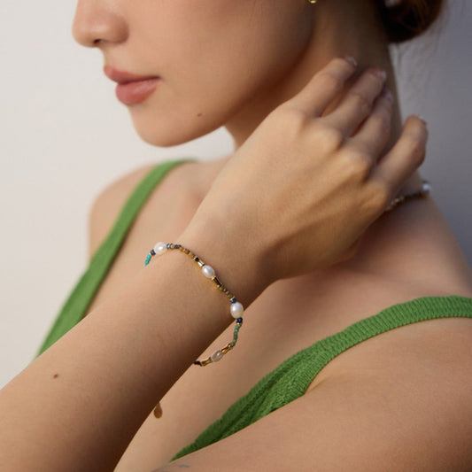 Turquoise & Pearl Beaded Bracelet and Necklace Set