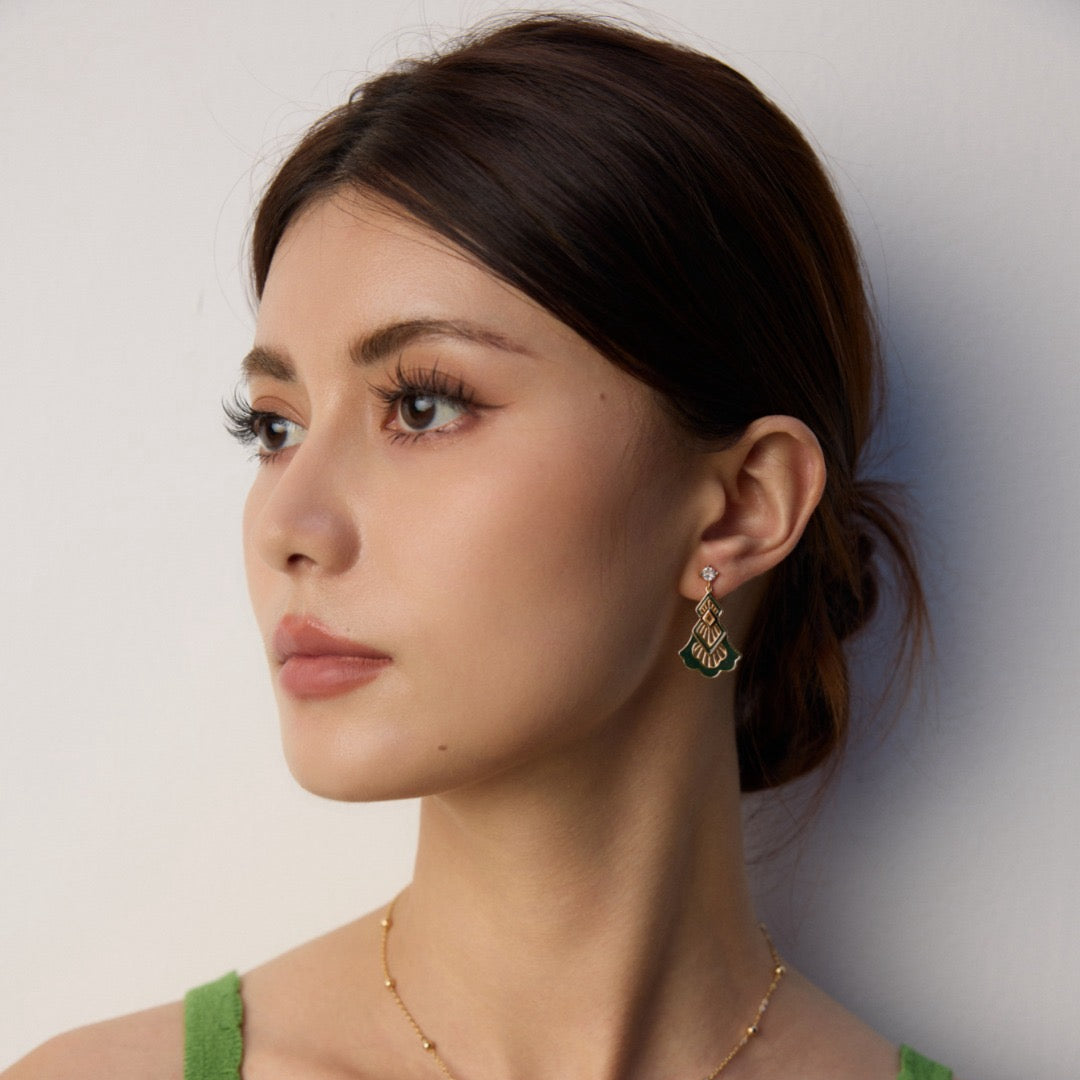 Vintage Enamel & Zircon Drop Earrings