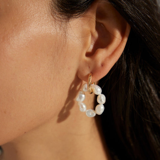 Convertible Freshwater Pearl Hoop Earrings Vintage Gold