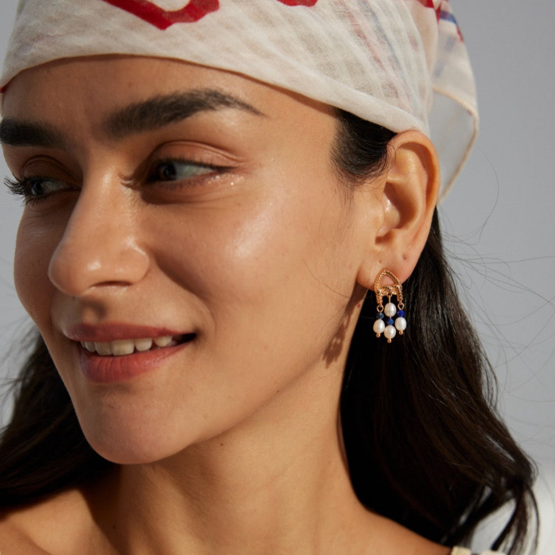 Vintage Lapis Lazuli & Pearl Drop Earrings