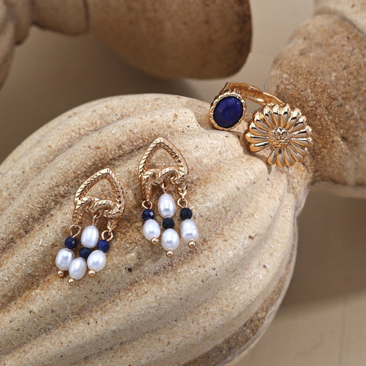 Vintage Lapis Lazuli & Pearl Drop Earrings