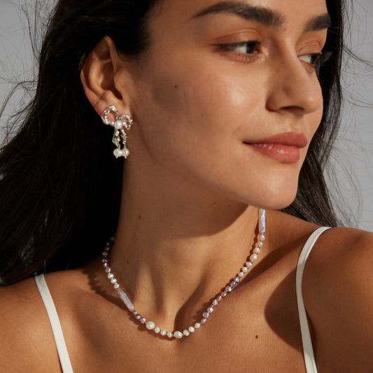 Bow-Tied Elegance Pearl Earrings with Sterling Silver Bow