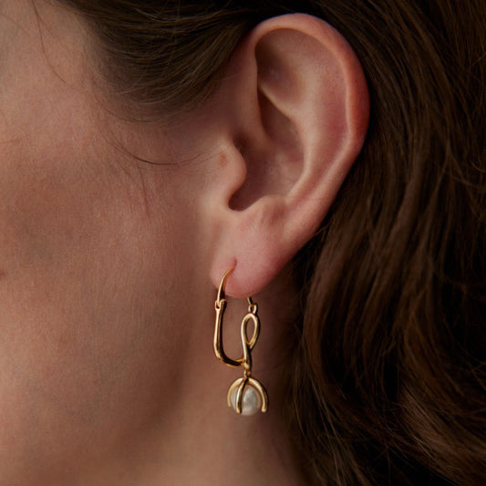 Artful Loop Pearl Drop Earrings with Vintage Gold Finish