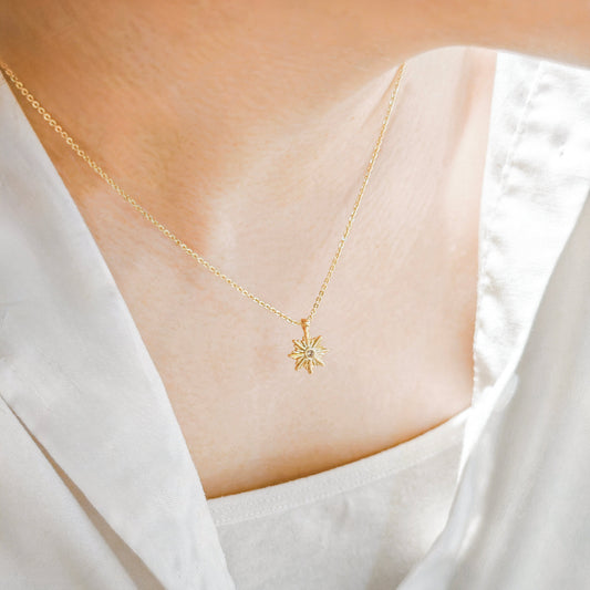 Golden Star Zircon Necklace with 14K gold plated pendant