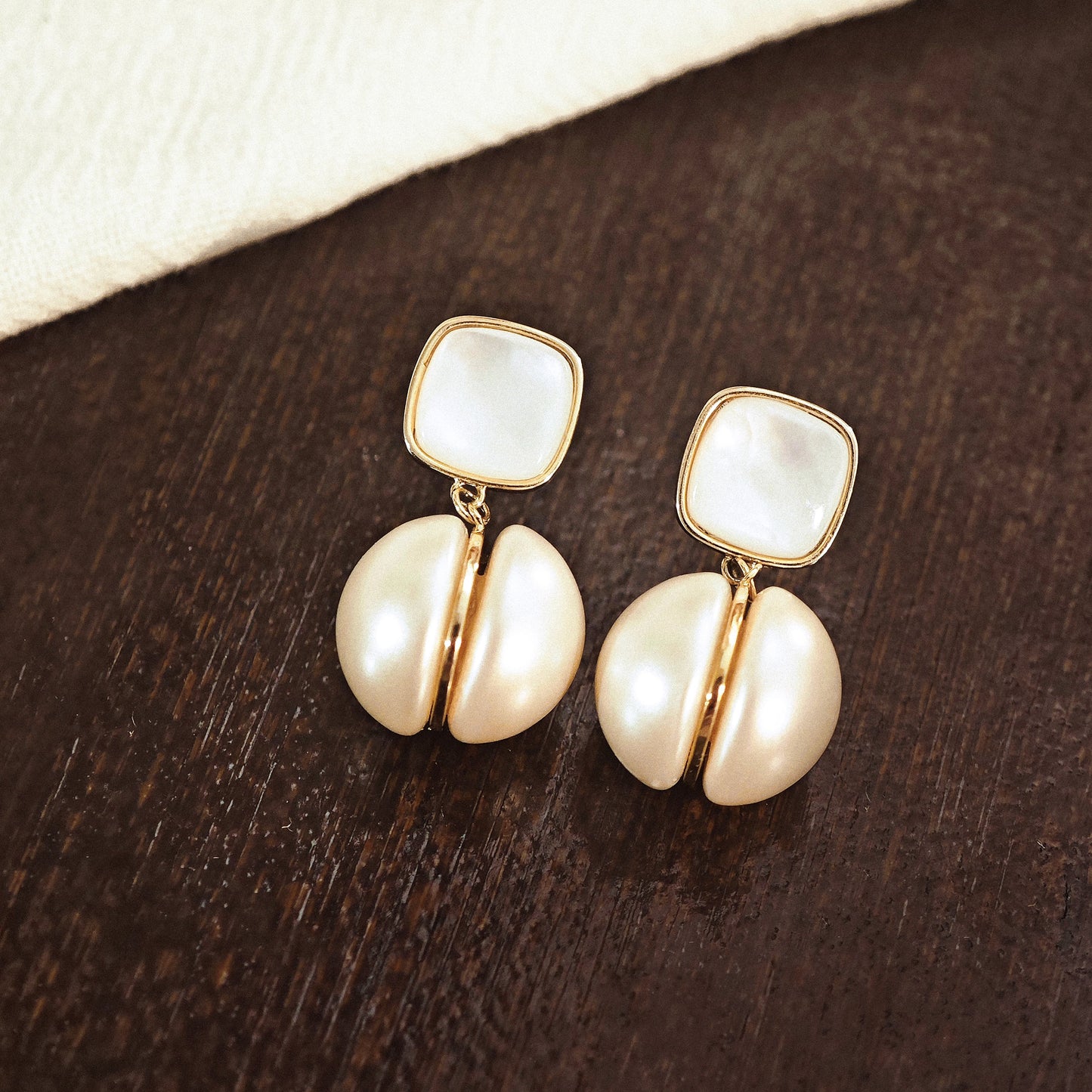 Matte Shell & Pearl Silver Stud Earrings