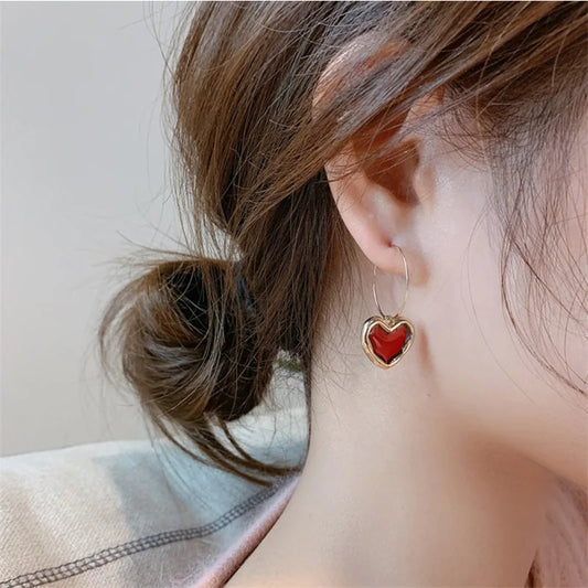 Vintage Red Heart Drop Earrings - Romantic Charm!