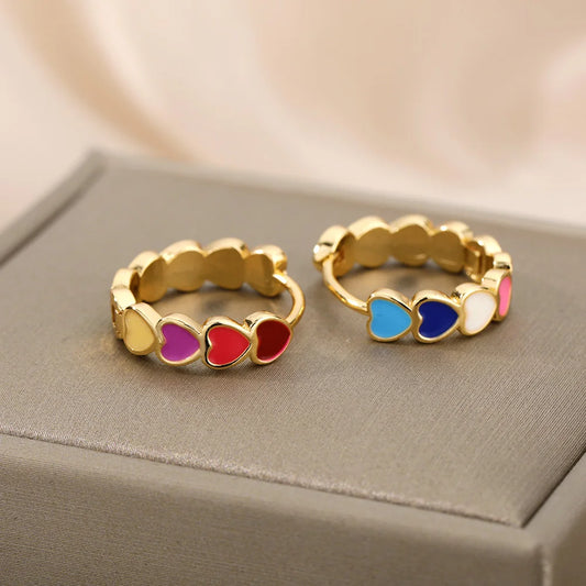 Charming Colorful Heart Hoop Earrings Stainless Steel