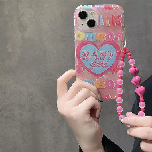 Pink Heart Beaded Phone Lanyard