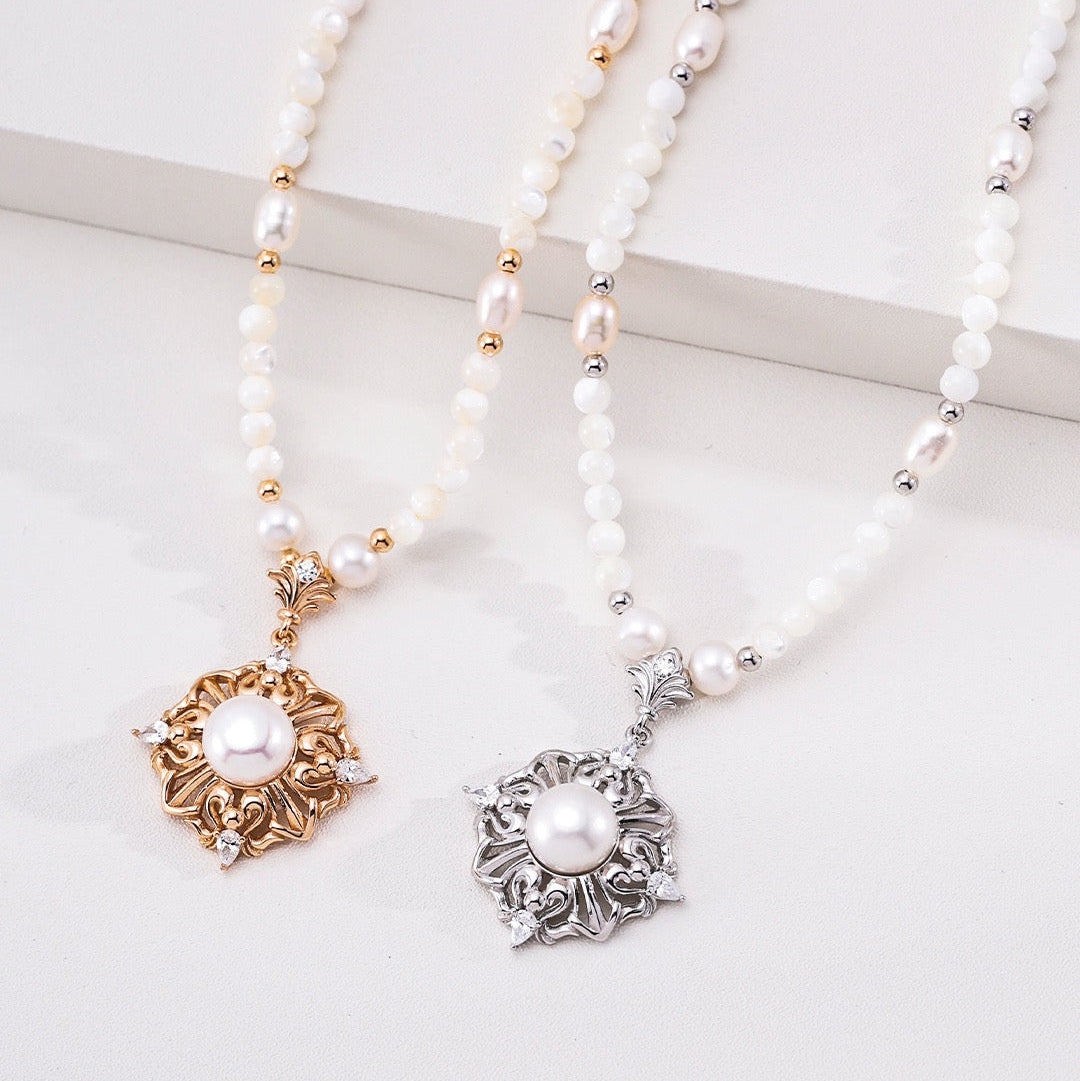 Vintage Gothic Crown Pearl Pendant Necklace