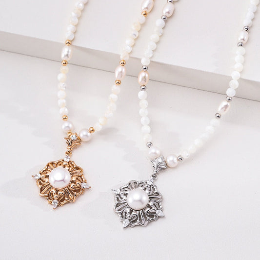 Vintage Gothic Crown Pearl Pendant Necklace