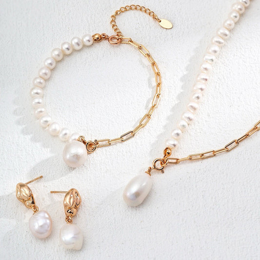Natural Baroque Pearl Necklace and Bracelet Set