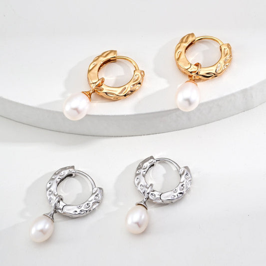 Woodgrain Pearl Drop Earrings