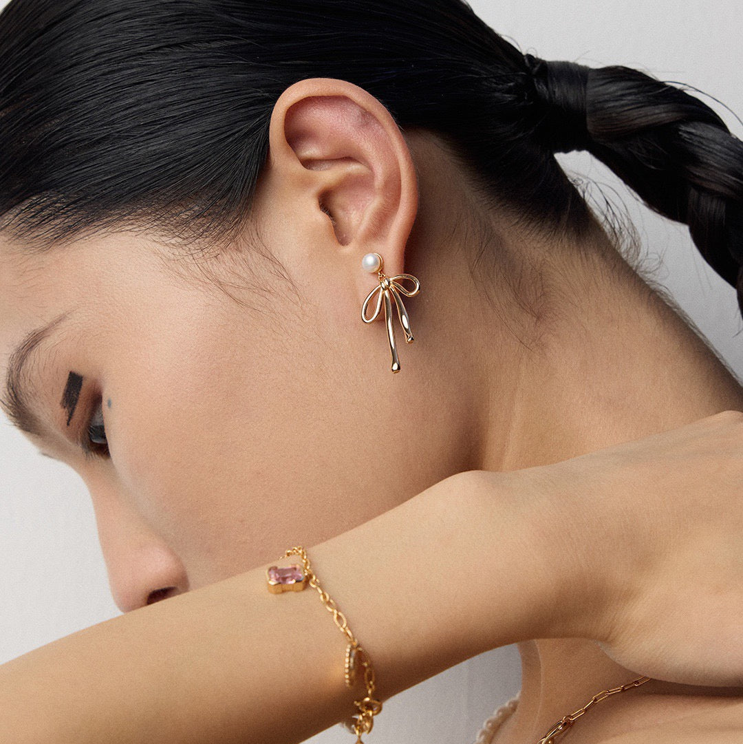 Vintage Bow Pearl Drop Earrings