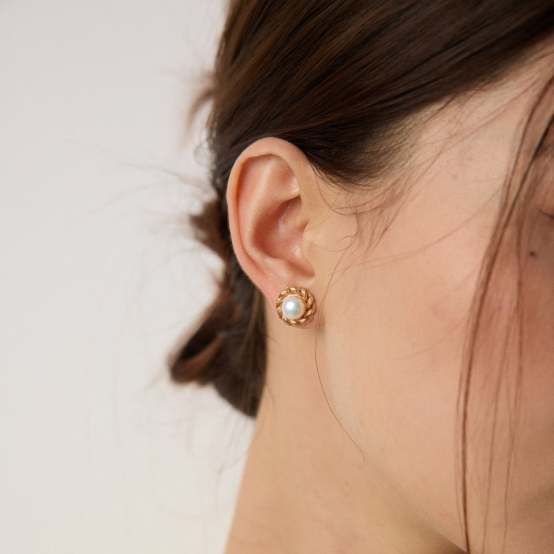 Vintage Woven Pearl Stud Earrings
