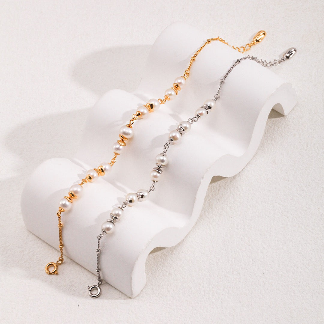 Elegant Interlaced Pearl Bracelet with Sterling Silver