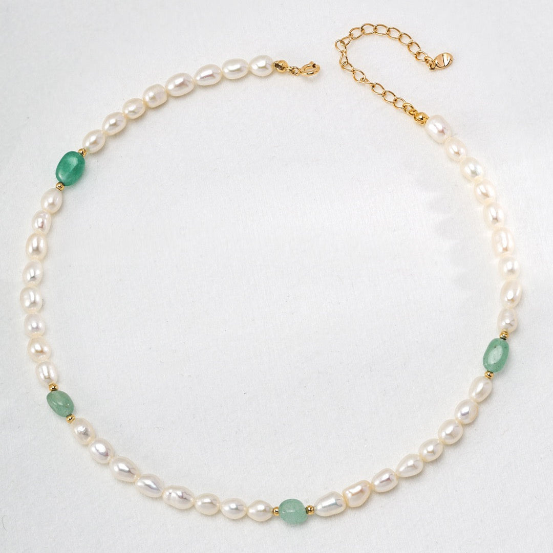 Freshwater Pearl & Green Aventurine Beaded Necklace Jewelry