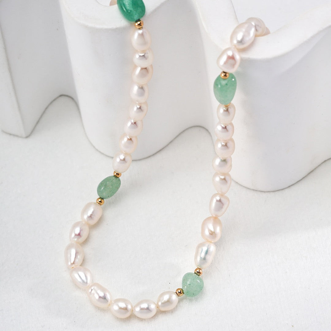 Freshwater Pearl & Green Aventurine Beaded Necklace Jewelry