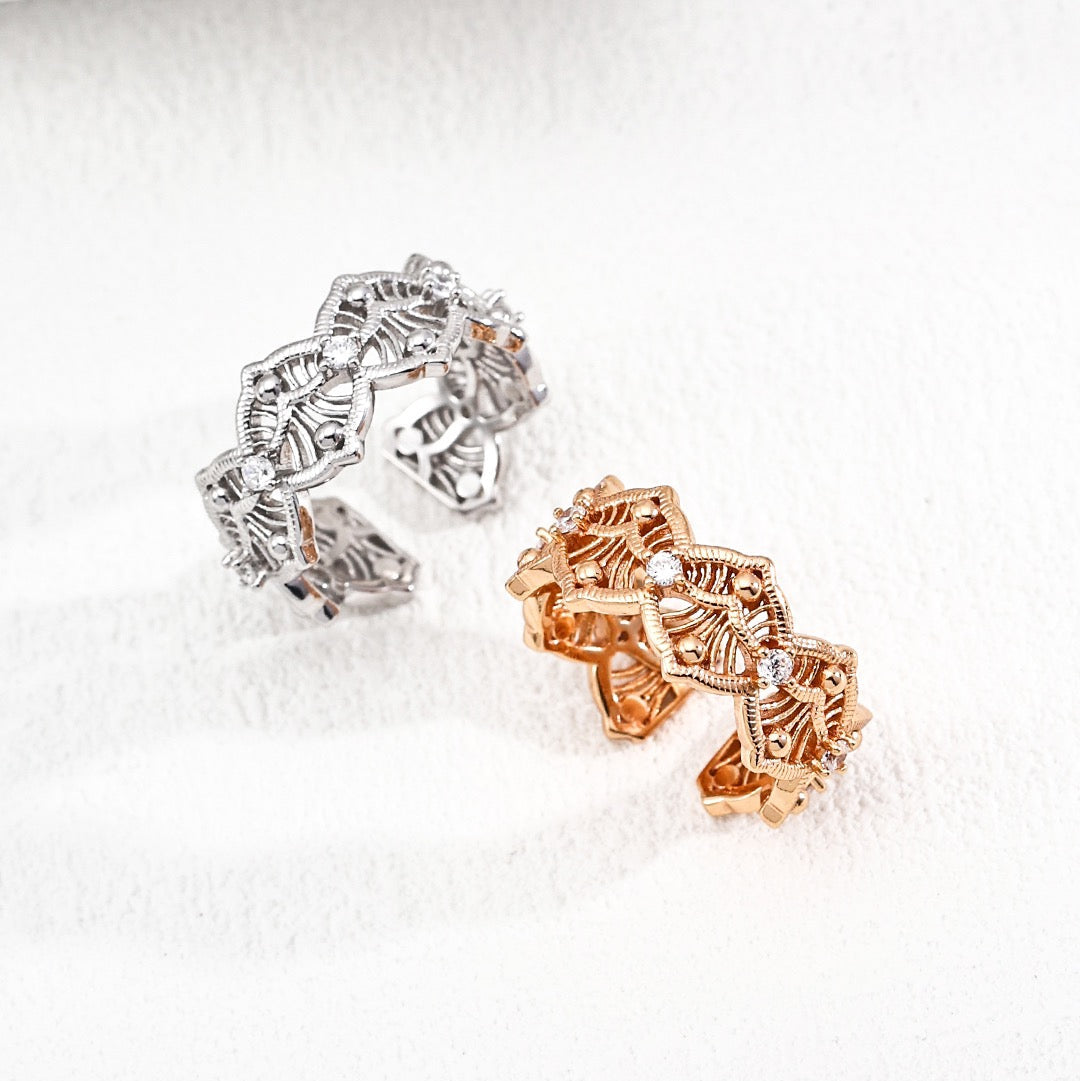 Intricate Lace-Inspired Zirconia Open Ring Sterling Silver