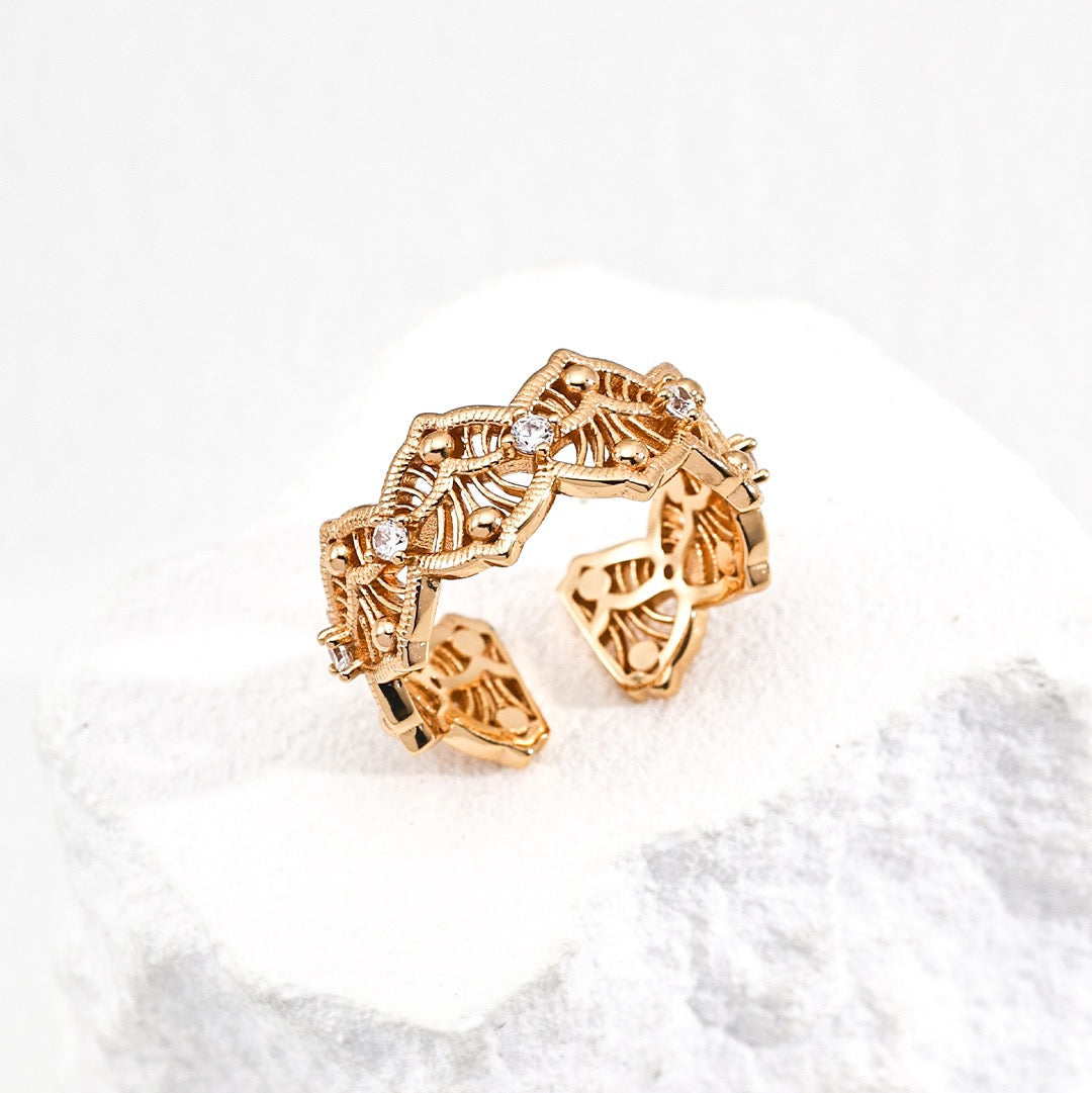 Intricate Lace-Inspired Zirconia Open Ring Sterling Silver