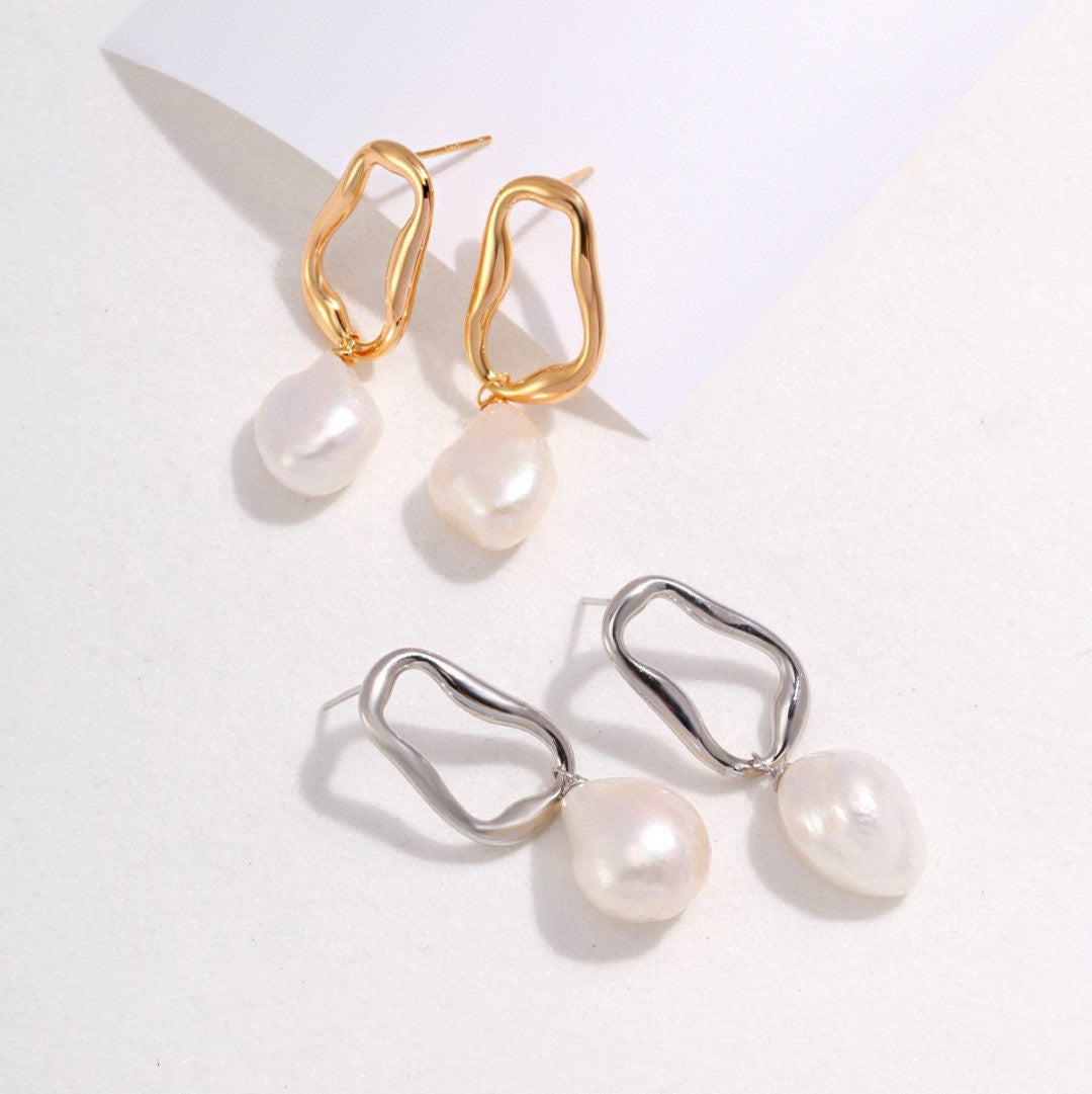 Baroque Pearl Drop Earrings with Freshwater Pearls