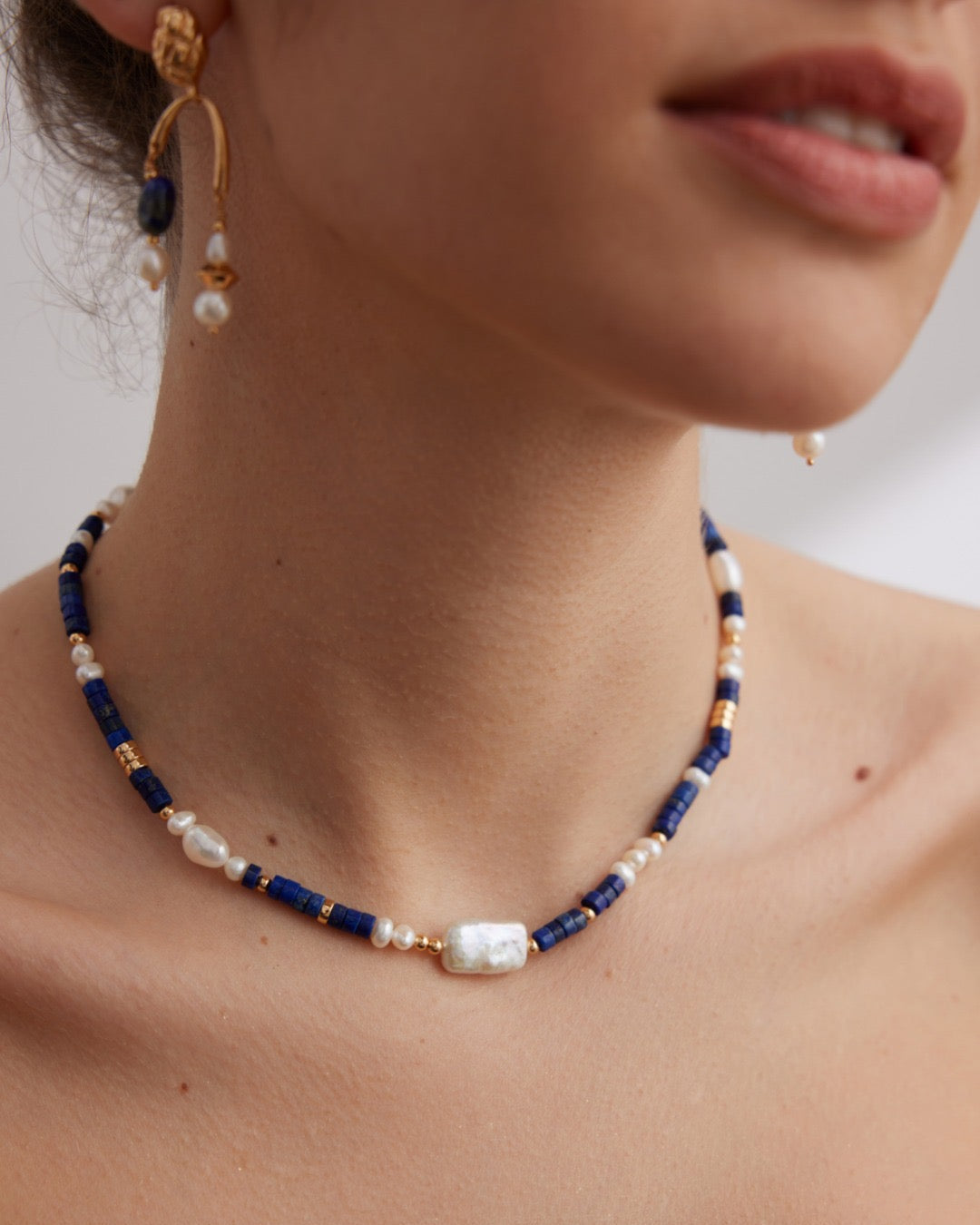 Lapis Lazuli & Freshwater Pearl Necklace jewelry design