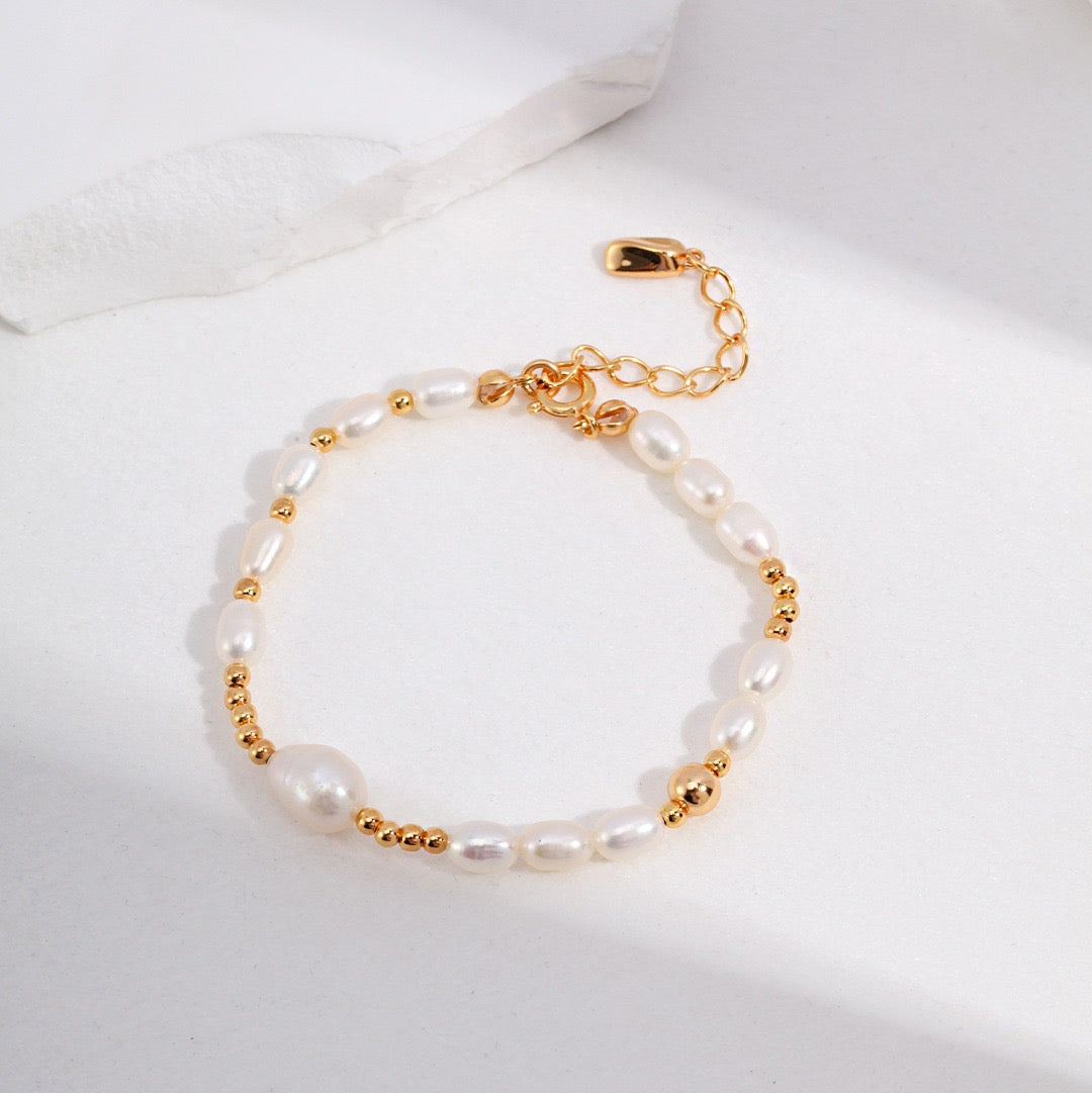 Asymmetrical Freshwater Pearl Bracelet with S925 Silver