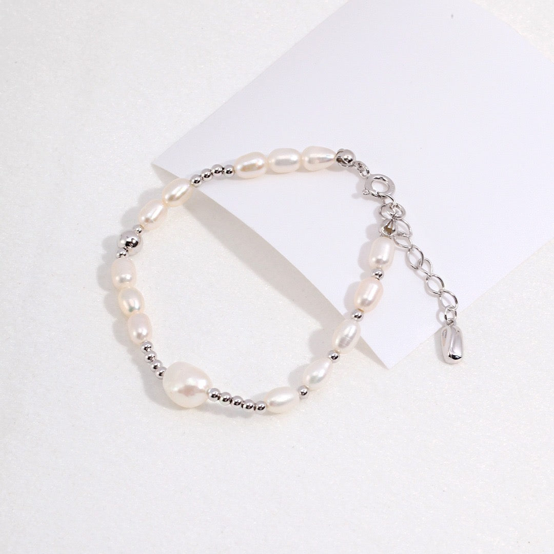 Asymmetrical Freshwater Pearl Bracelet with S925 Silver