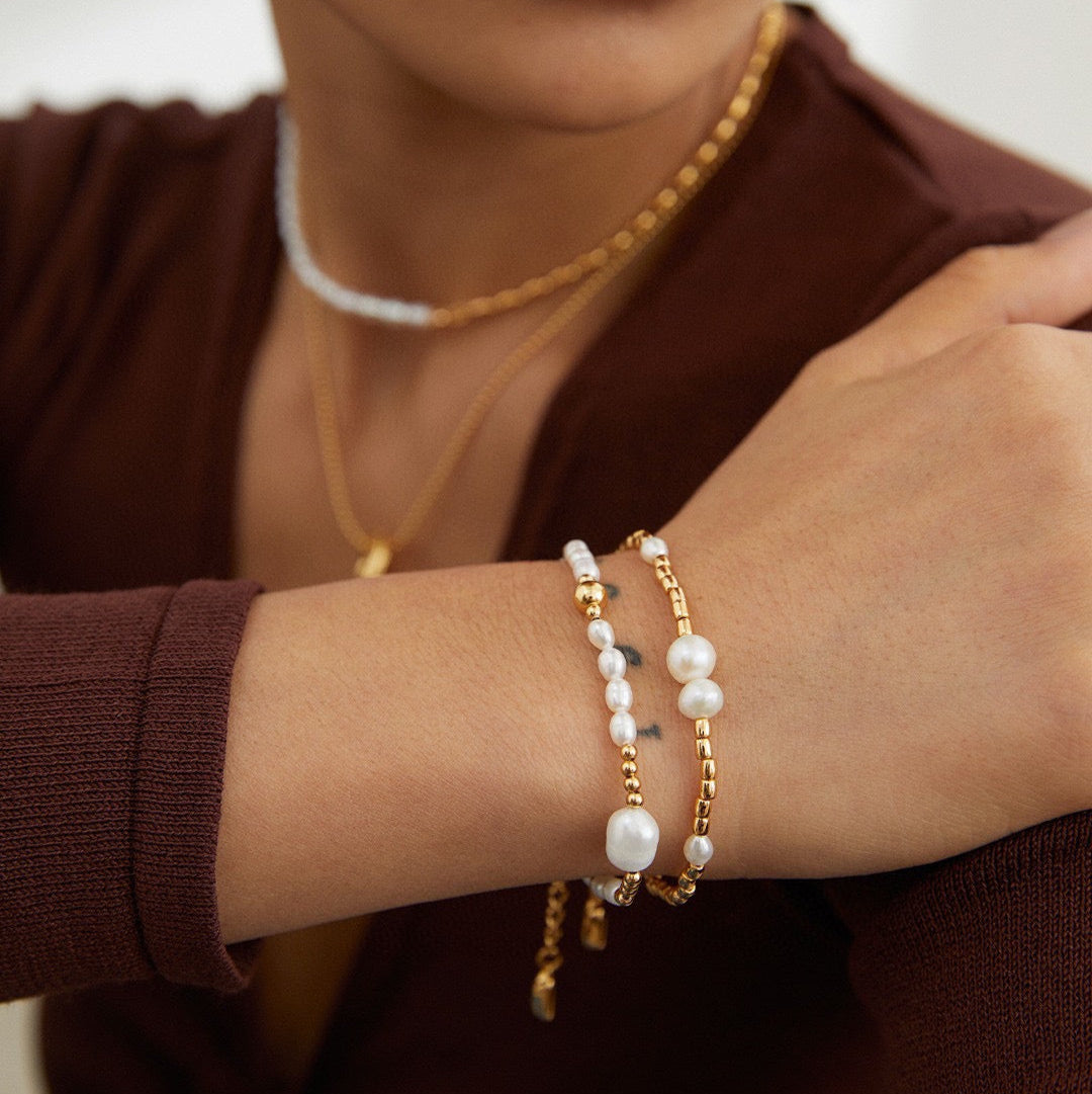 Asymmetrical Freshwater Pearl Bracelet with S925 Silver