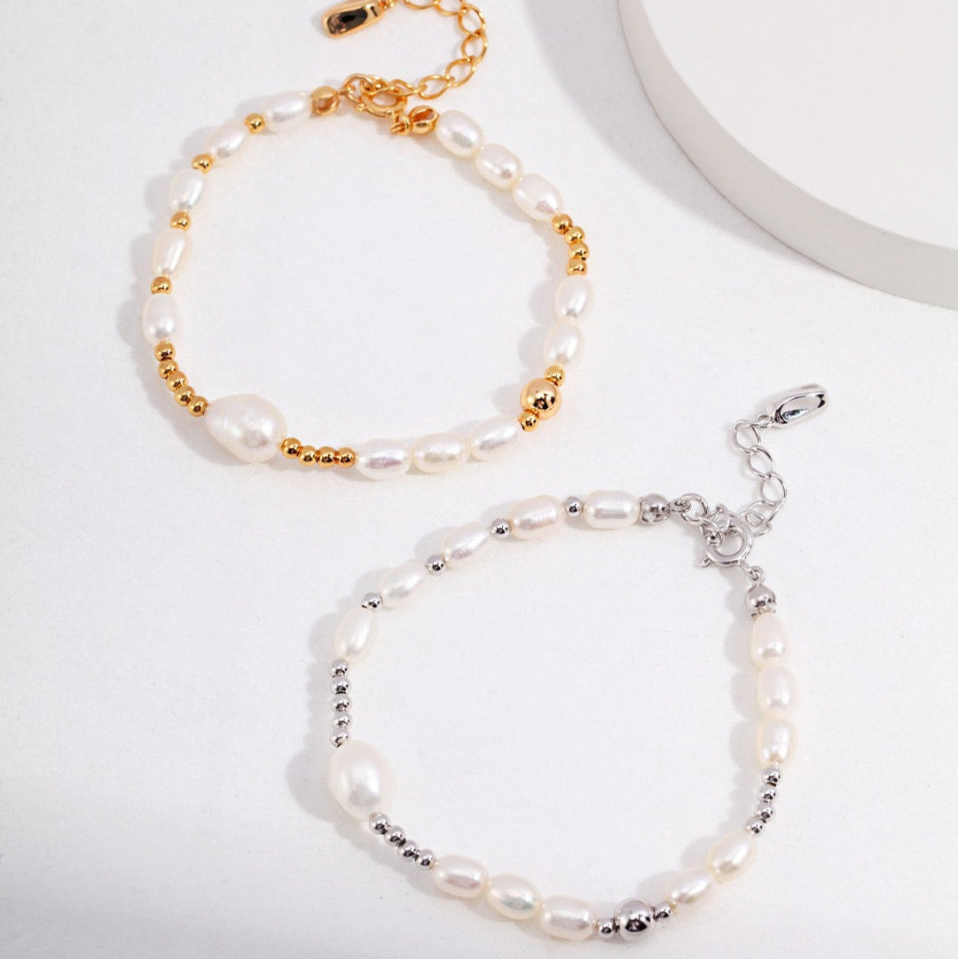Asymmetrical Freshwater Pearl Bracelet with S925 Silver