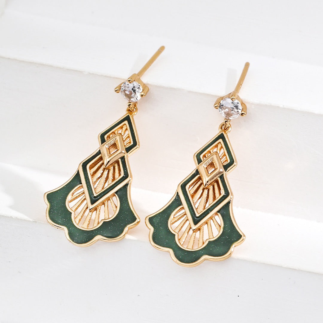 Vintage Enamel & Zircon Drop Earrings