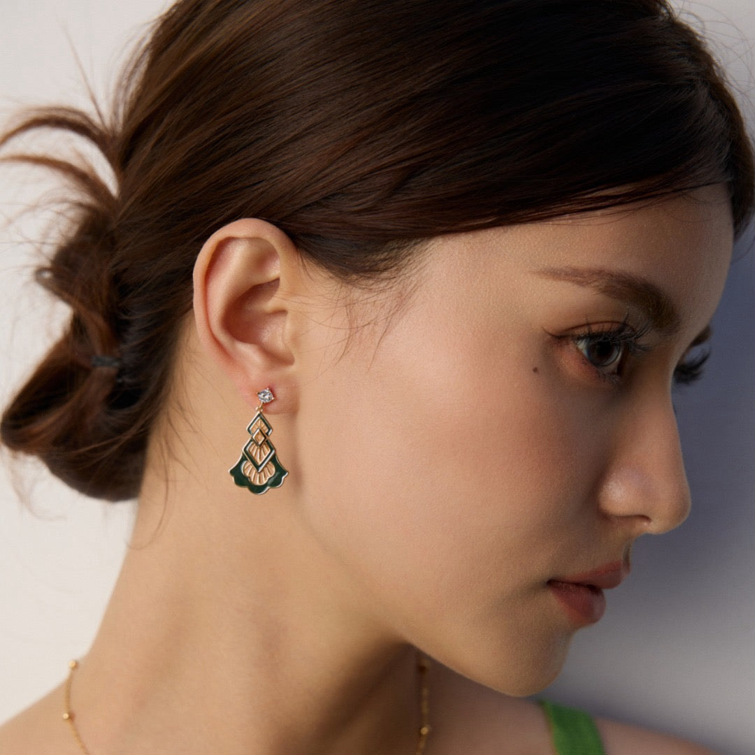 Vintage Enamel & Zircon Drop Earrings