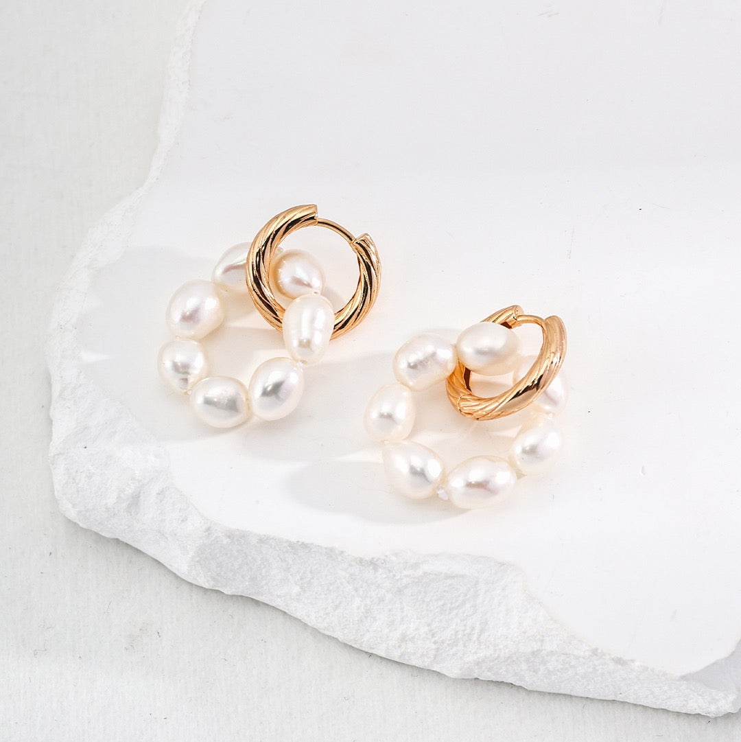 Convertible Freshwater Pearl Hoop Earrings Vintage Gold