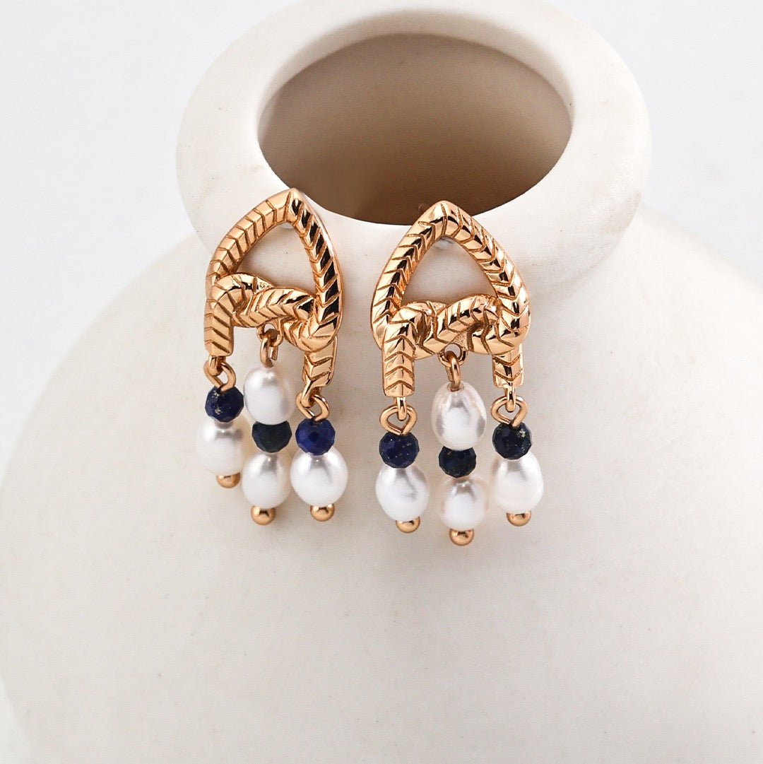 Vintage Lapis Lazuli & Pearl Drop Earrings