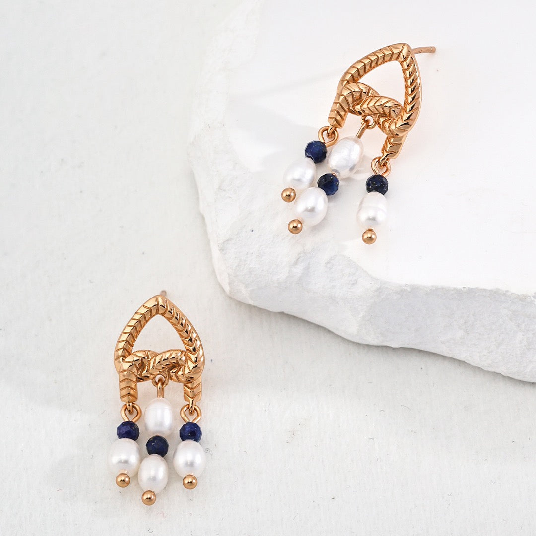 Vintage Lapis Lazuli & Pearl Drop Earrings