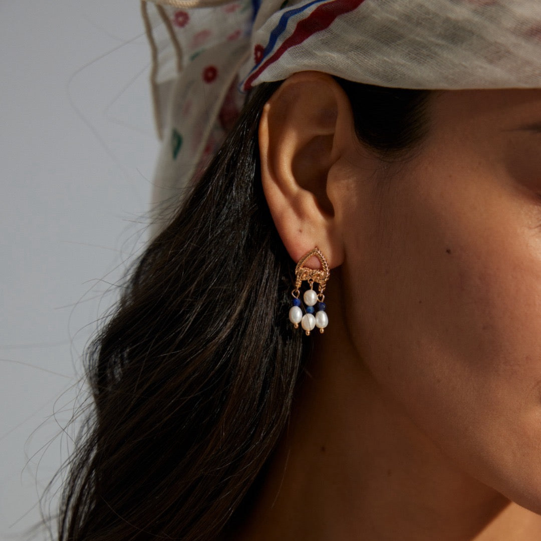 Vintage Lapis Lazuli & Pearl Drop Earrings