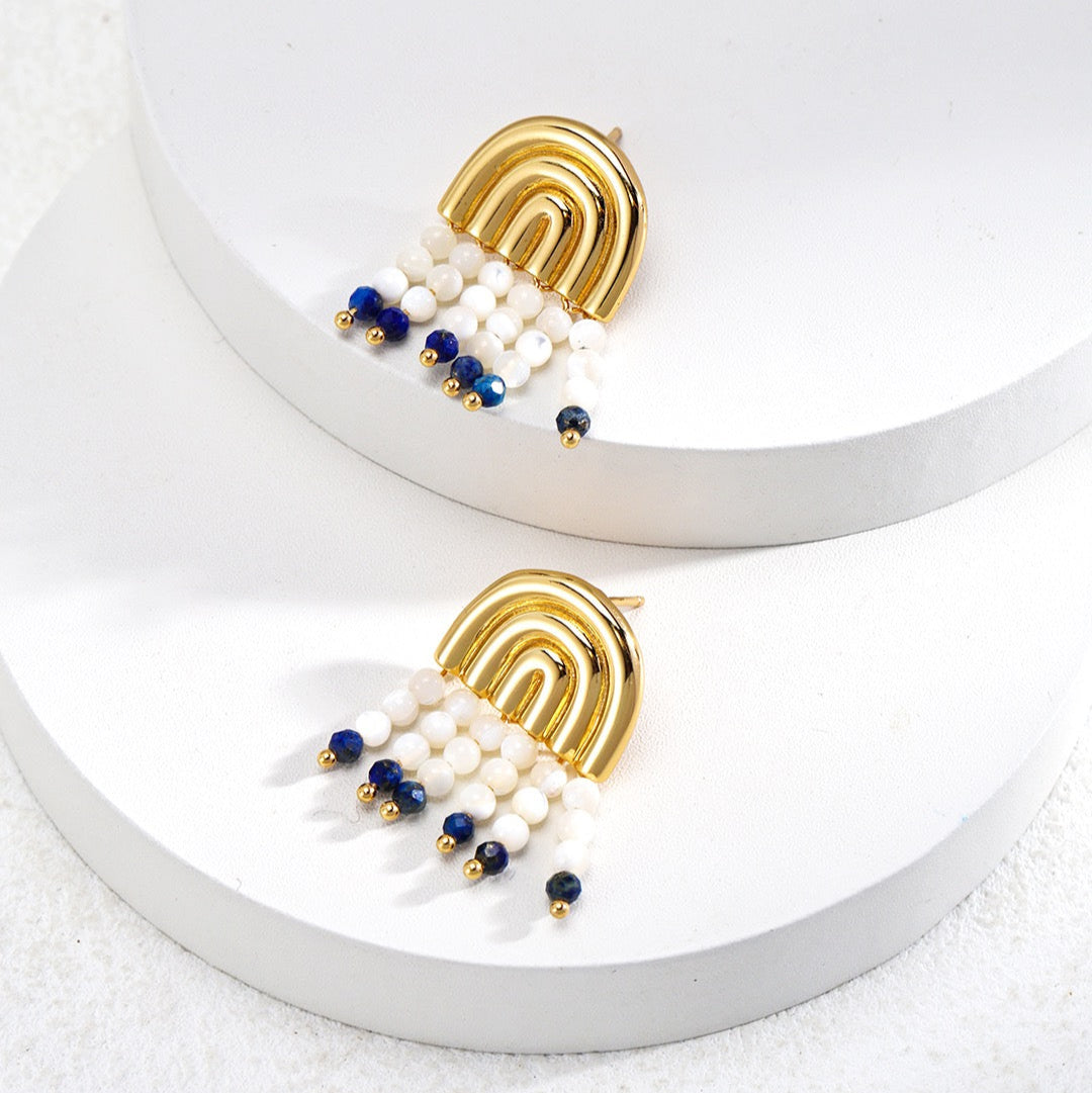 Rainbow Arch Lapis & Mother-of-Pearl Beaded Earrings