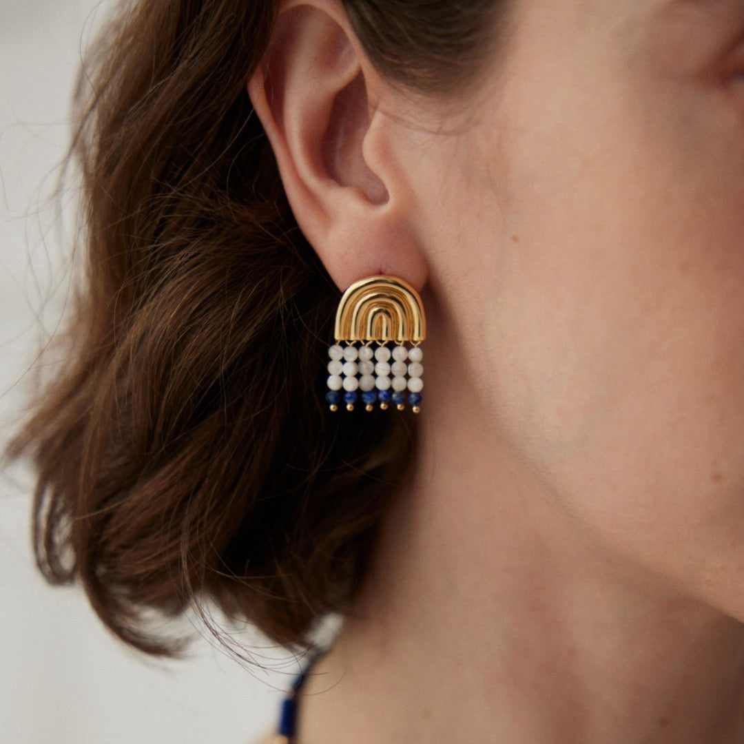 Rainbow Arch Lapis & Mother-of-Pearl Beaded Earrings