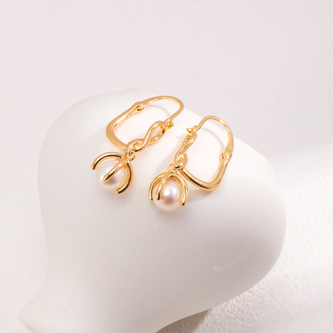 Artful Loop Pearl Drop Earrings with Vintage Gold Finish