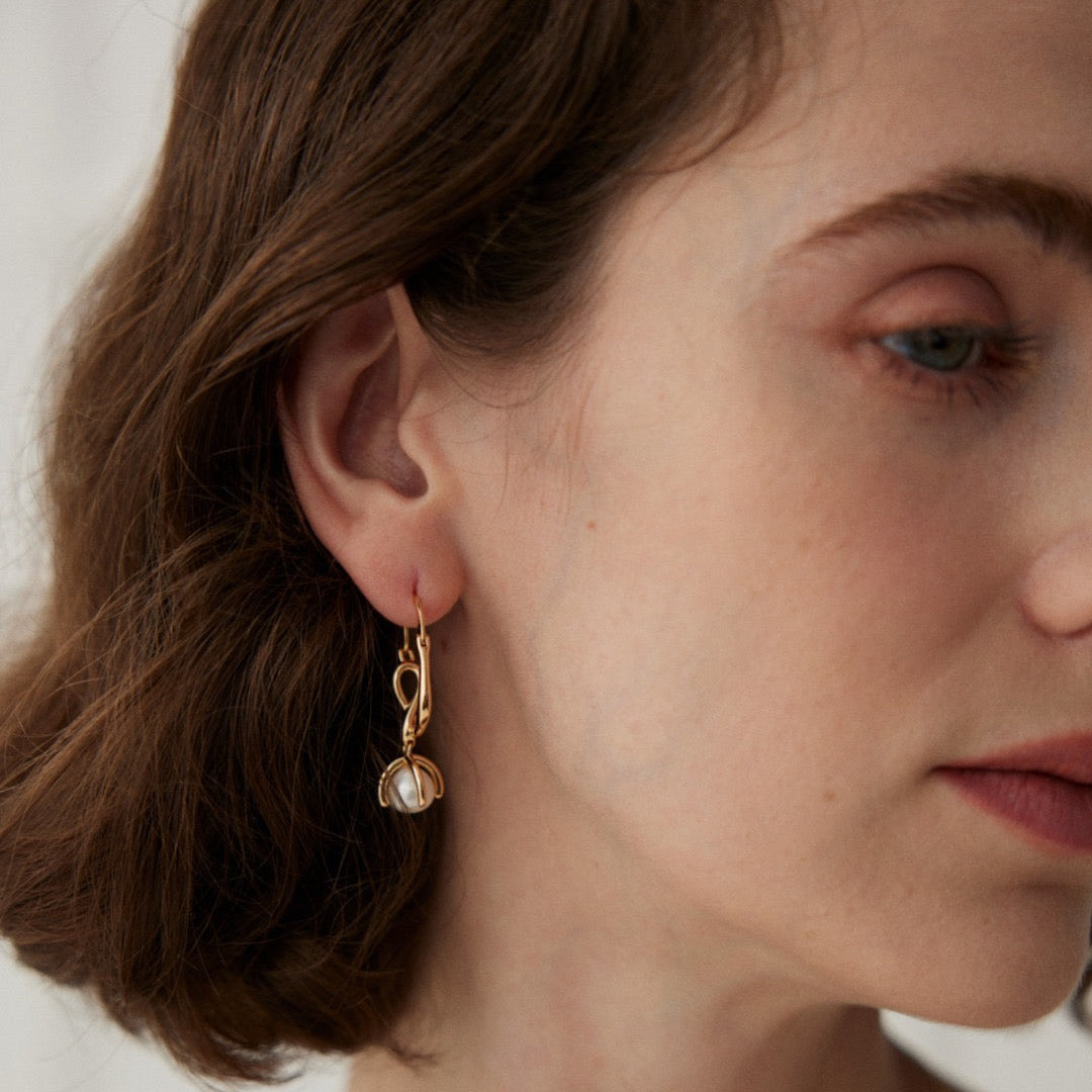 Artful Loop Pearl Drop Earrings with Vintage Gold Finish