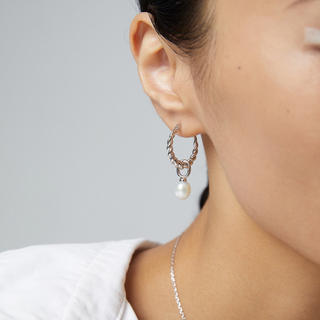 Twisted Hoop Earrings with Detachable Freshwater Pearls