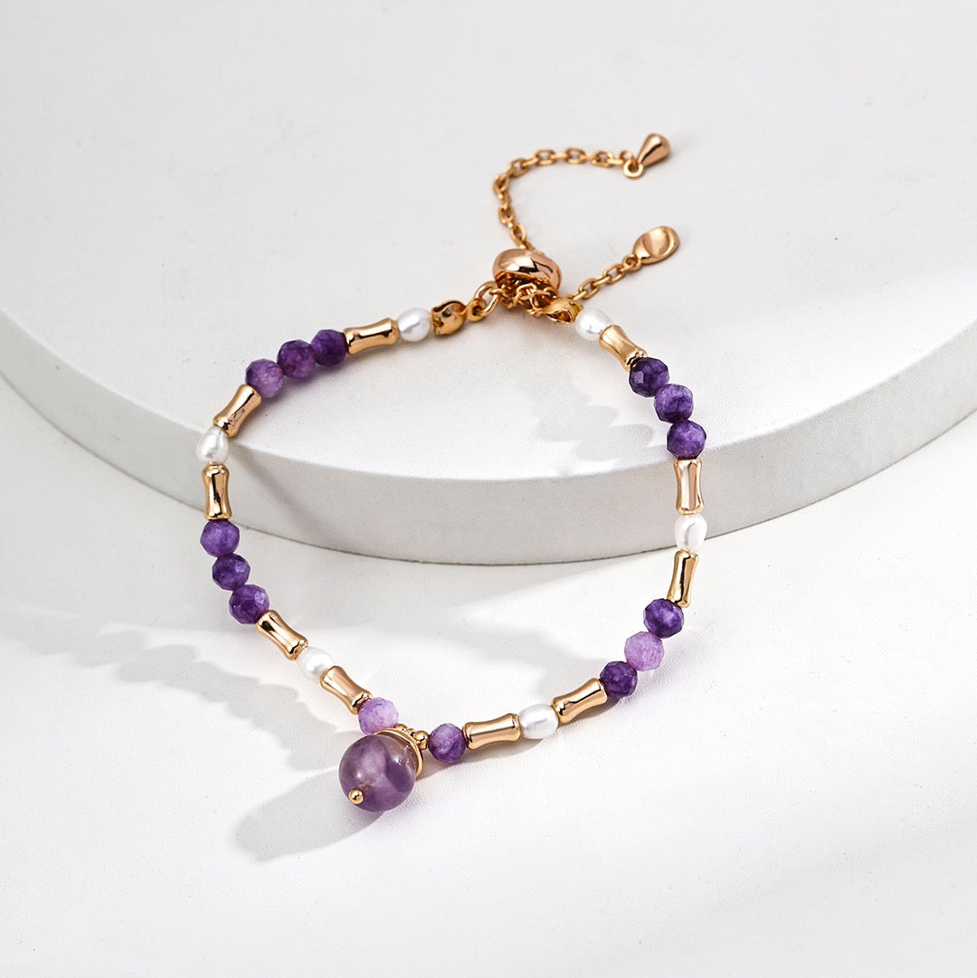 Amethyst & Freshwater Pearl Beaded Bracelet jewelry piece