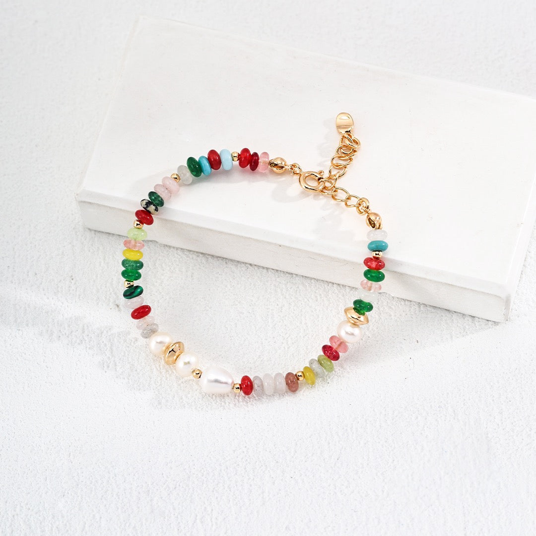 Dopamine Colored Gemstone & Pearl Jewelry Set Necklace