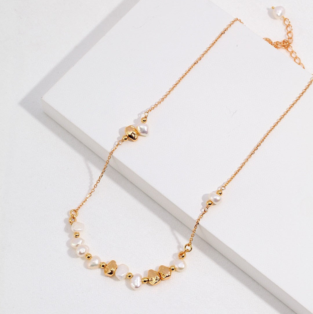 Golden Whisper Pearl Set Necklace Bracelet Earrings Jewelry