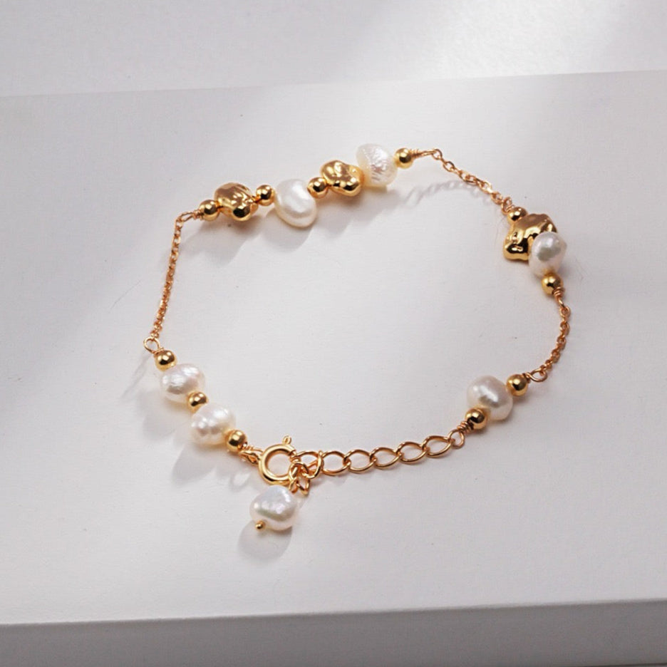 Golden Whisper Pearl Set Necklace Bracelet Earrings Jewelry