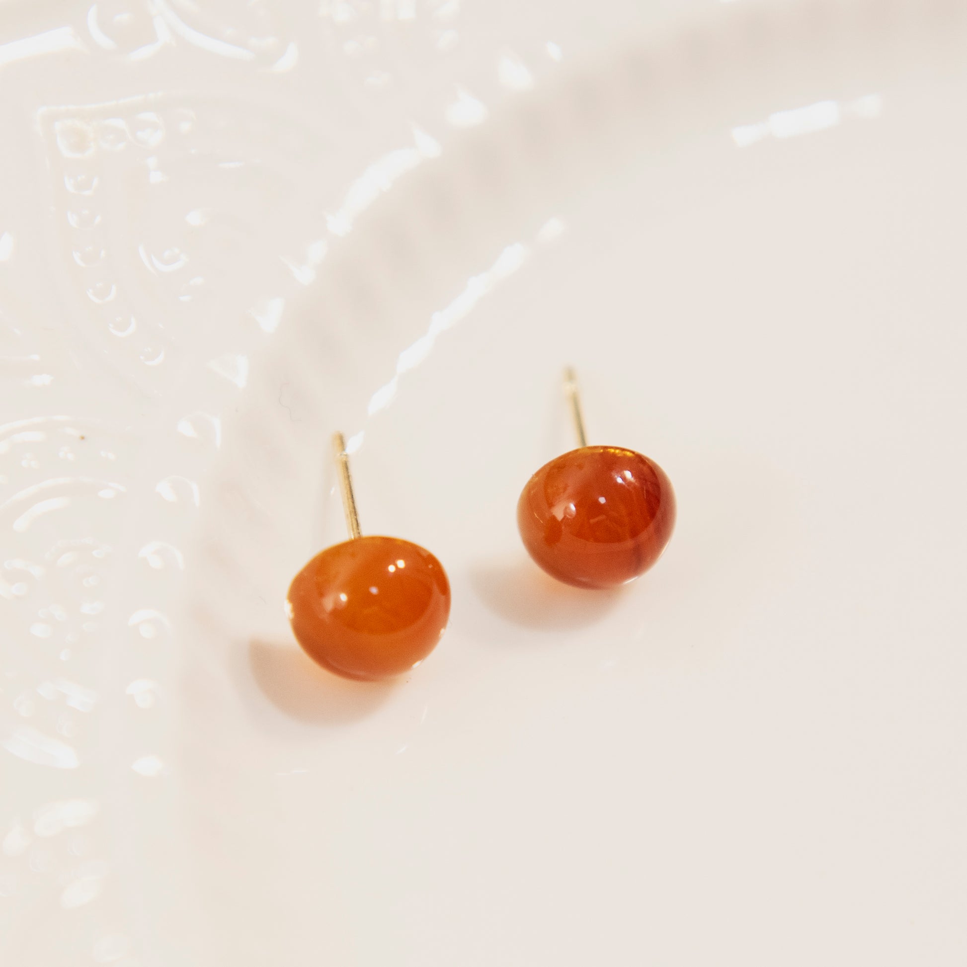 Fiery Red Agate Stud Earrings with Sterling Silver Posts