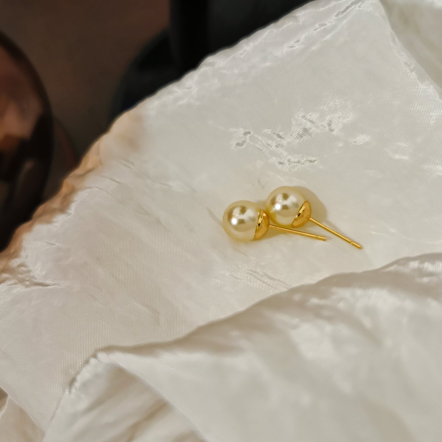 Classic Swarovski Pearl Stud Earrings with gold plating