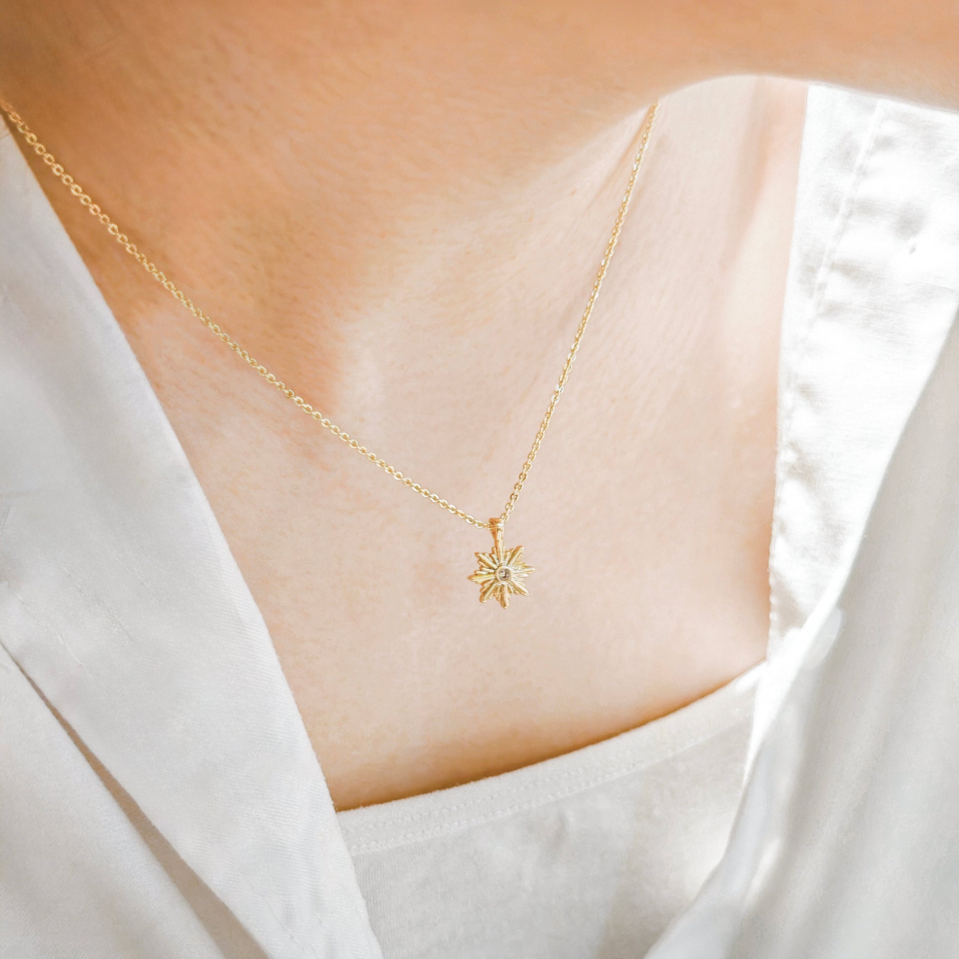 Golden Star Zircon Necklace with 14K gold plated pendant